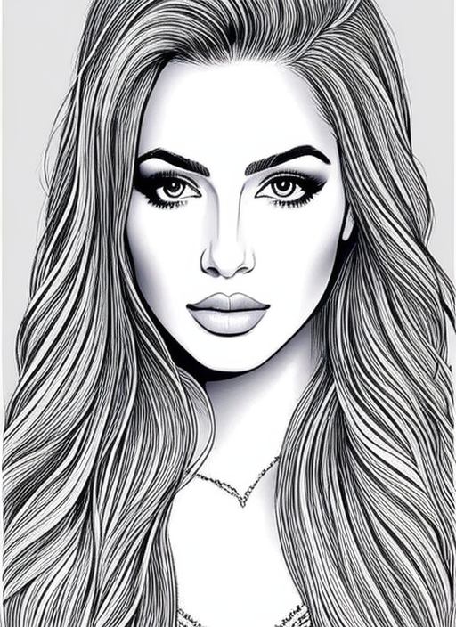 Line art of a girl face and a black baroque patterns