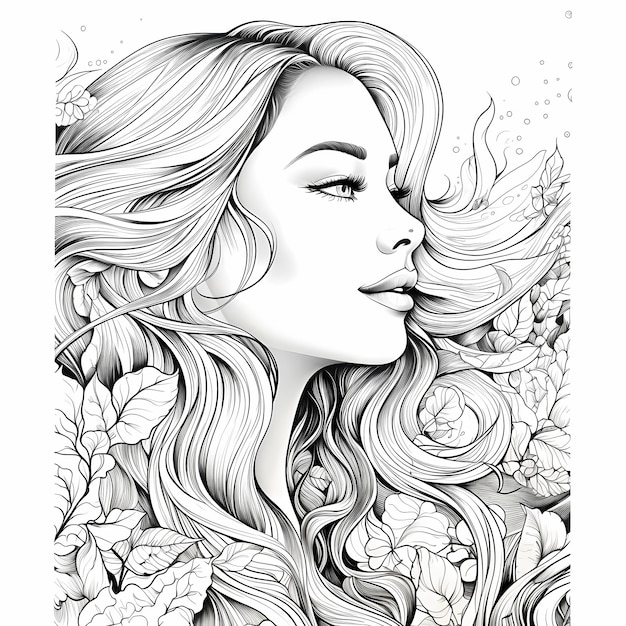 Premium ai image adult coloring book page womans face realistic