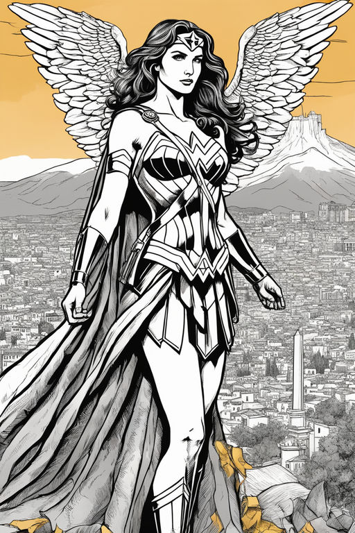 Steve ditko style wonderwoman in line art coloring page