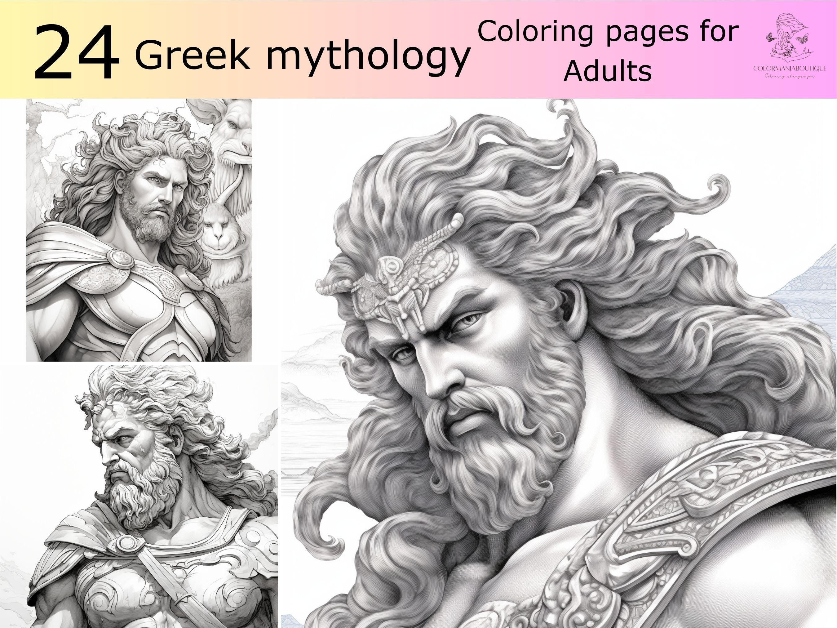 Greyscale greek mythology printable coloring bookprintable adult coloring pagesdownload men women illustration png