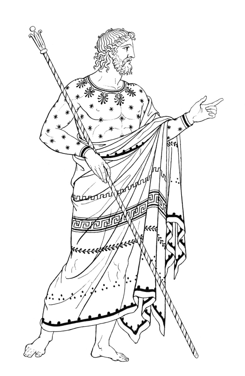 Zeusjupiter ngreek and roman supreme ruler of the gods line drawing after an ancient greek vase painting poster print by granger collection
