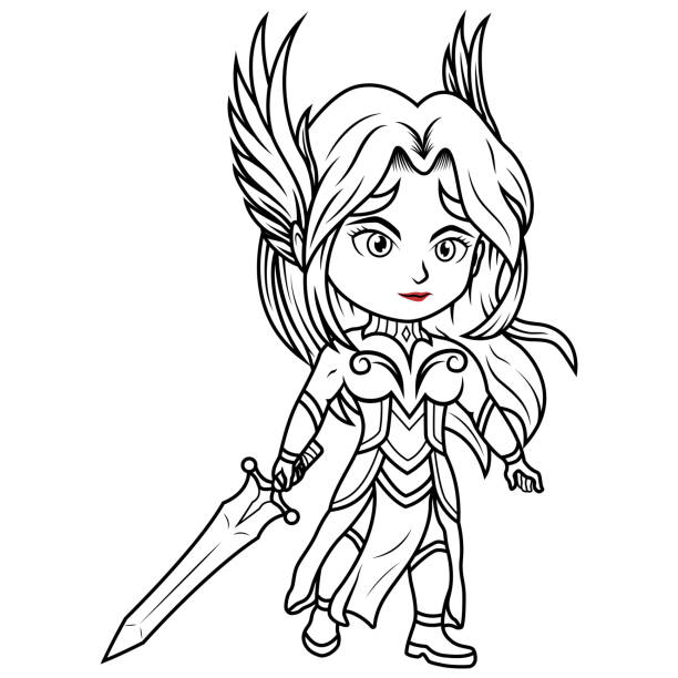 Valkyrie chibi mascot line art stock illustration