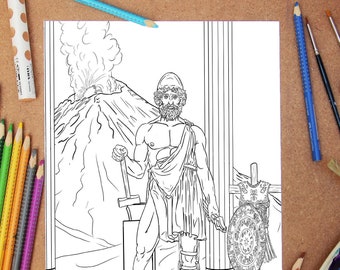 Hephaestus coloring page a god vulcan printable colouring adults children lineart stress relief greek god drawing trigger creativity