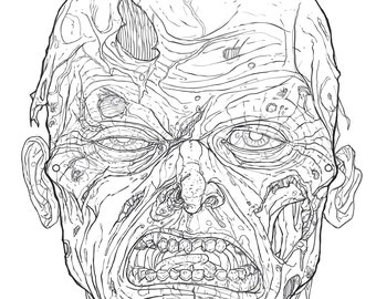 Zombie man mask coloring image inches x inches