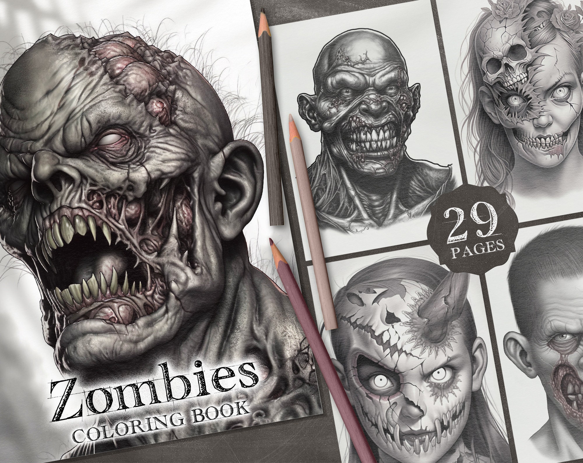 Zombies digital coloring book zombie man coloring pages zombie woman printable pdf macabre png creepy pdf horror coloring instant download