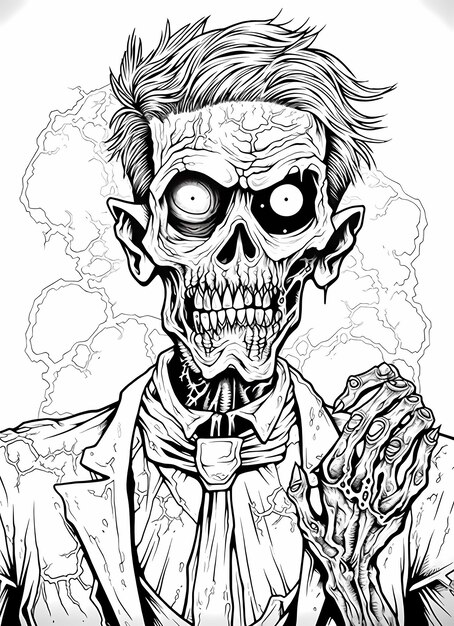 Premium ai image eerie zombie awakening classic mangastyle coloring page adults