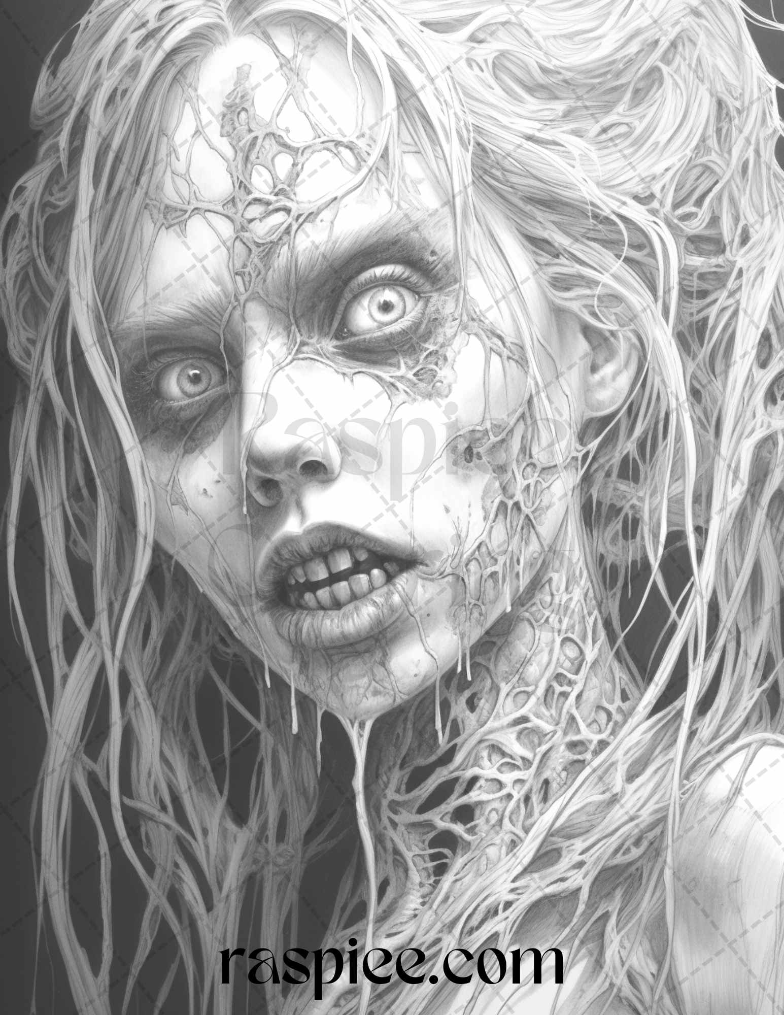 Scary zombie girls grayscale coloring pages printable for adults p â coloring