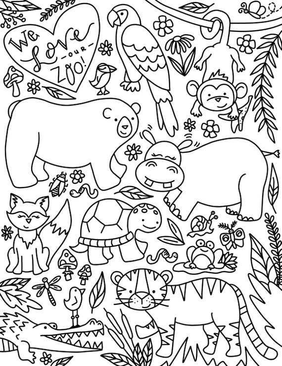 Zoo coloring pages instant download hand