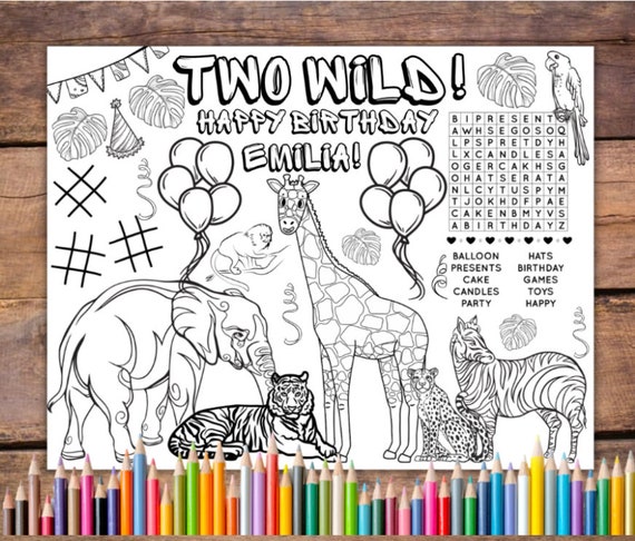 Customizable two wild birthday printable coloring page two wild party favor two wild party activity second birthday party activity page instant download