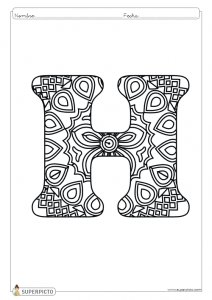 Ficha de mandala para colorear letra h lista para imprimir