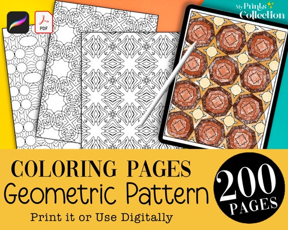 Geometric pattern coloring pages procreate coloring printable zentangle square rectangle mindfulness adults kids