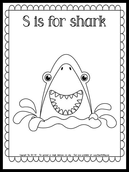 S is for shark coloring page free printable download â the art kit