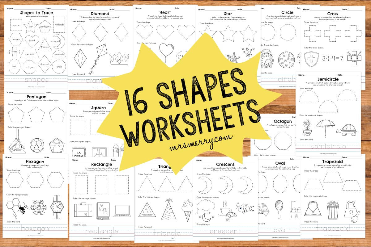 Printable shape tracing worksheets mrs merry
