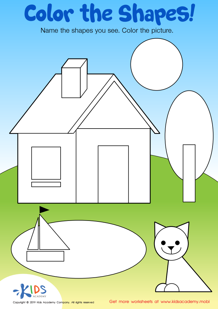 Color the shapes worksheet free coloring page printout for kids