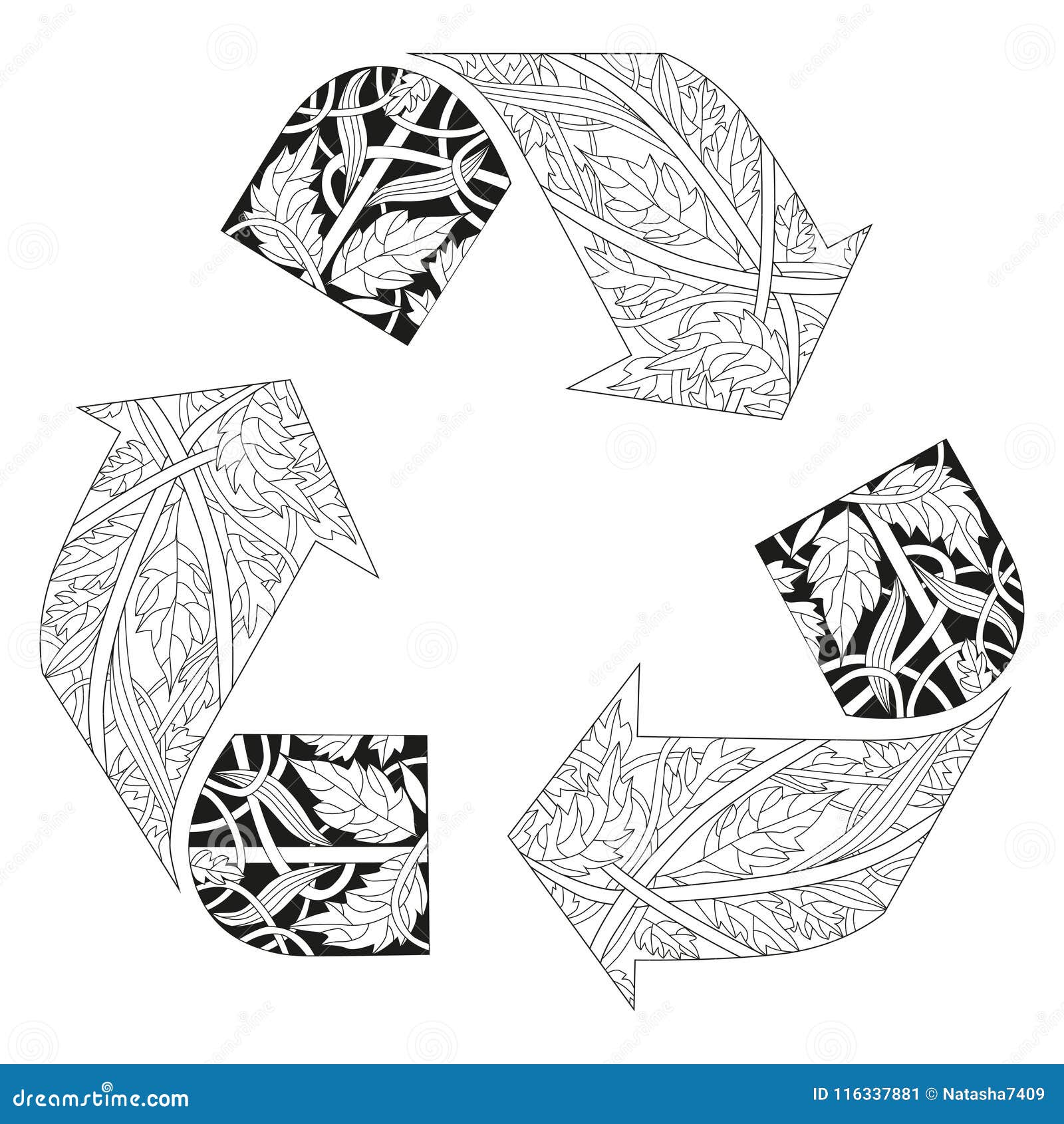 Recycle icon illustration for coloring vector decorative zentangle object stock vector