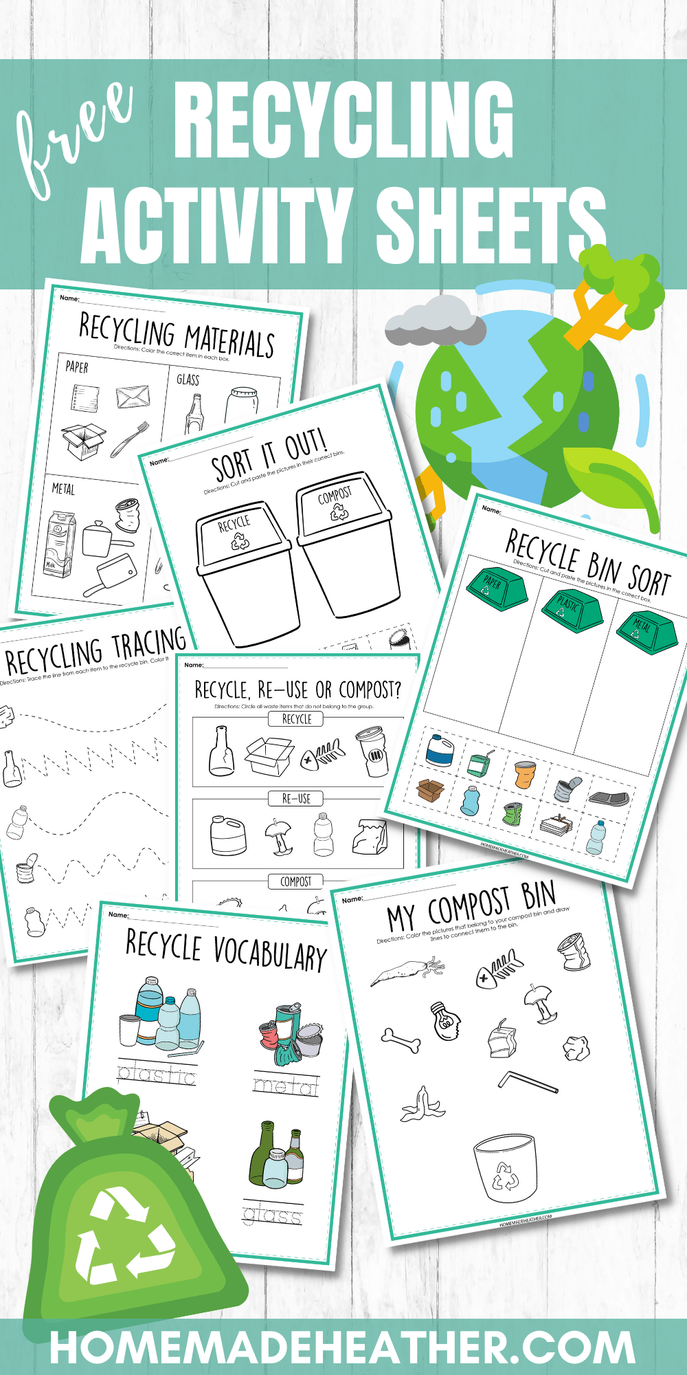 Free recycling activity printable sheets homemade heather