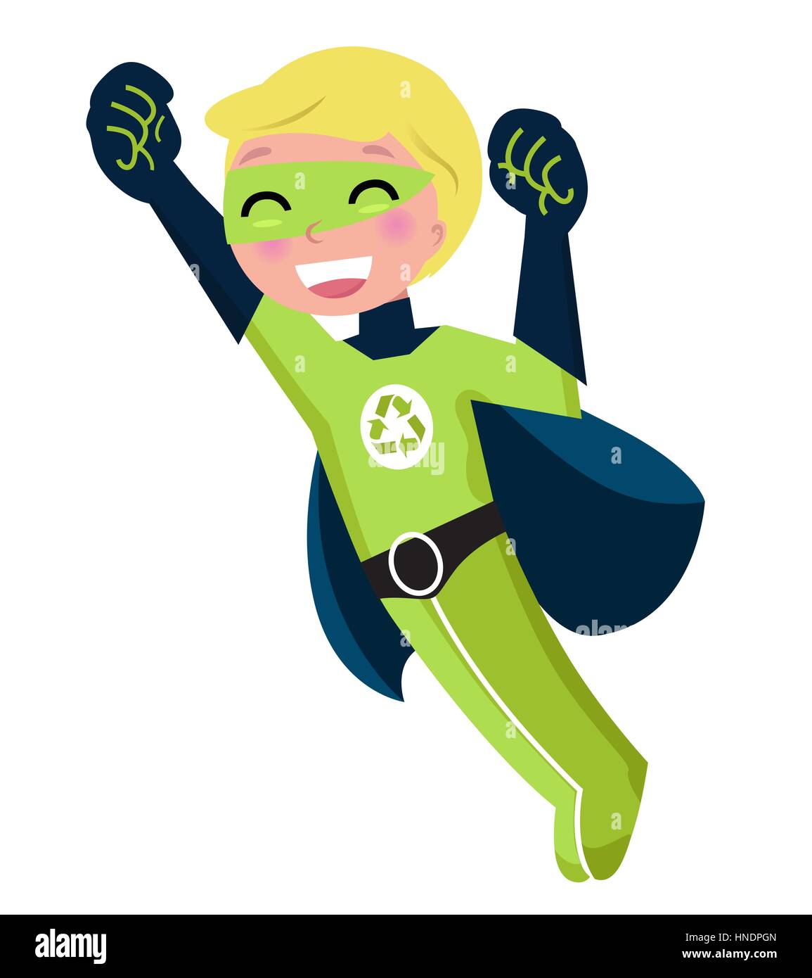 Cute little superhero boy support recycling green character design stock photo