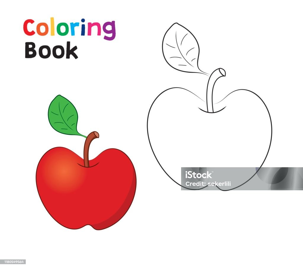 Fresh red apple coloring page stock illustration