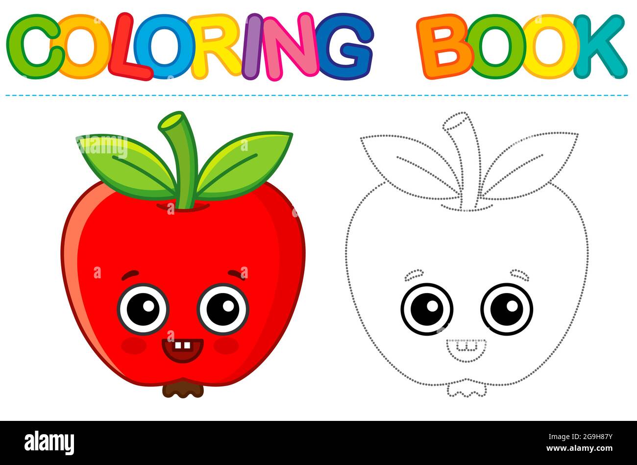 Coloring page funny smiling red apple educational tracing coloring book for childrens activity stock vector image art
