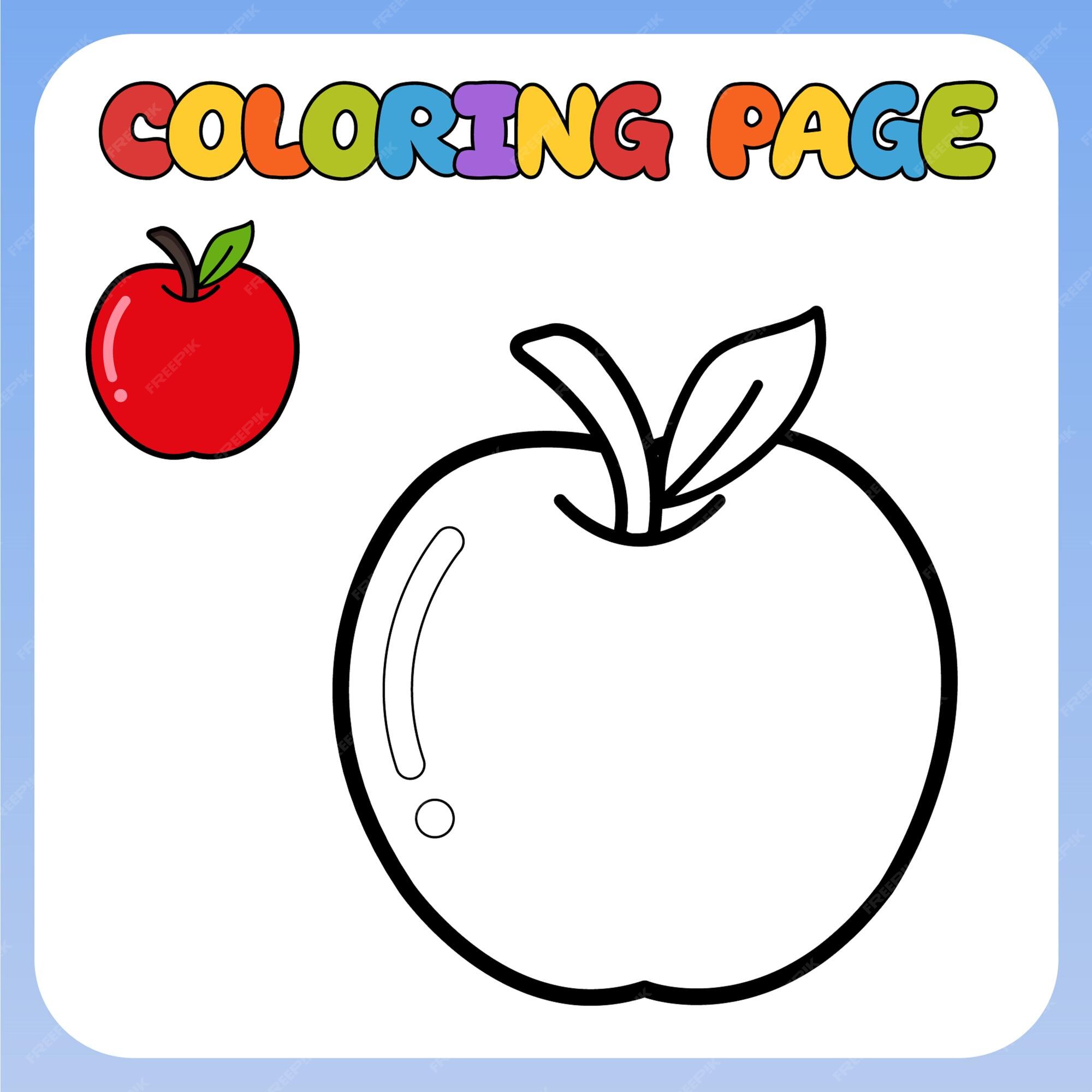 Premium vector coloring page for children image of red apple with leaves childrens vector illustration