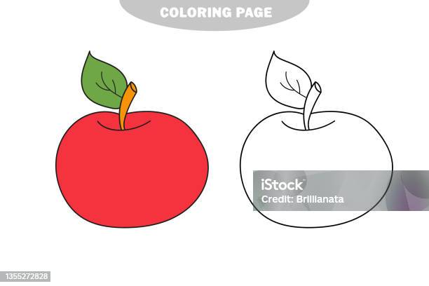 Fresh red apple coloring page stock illustration