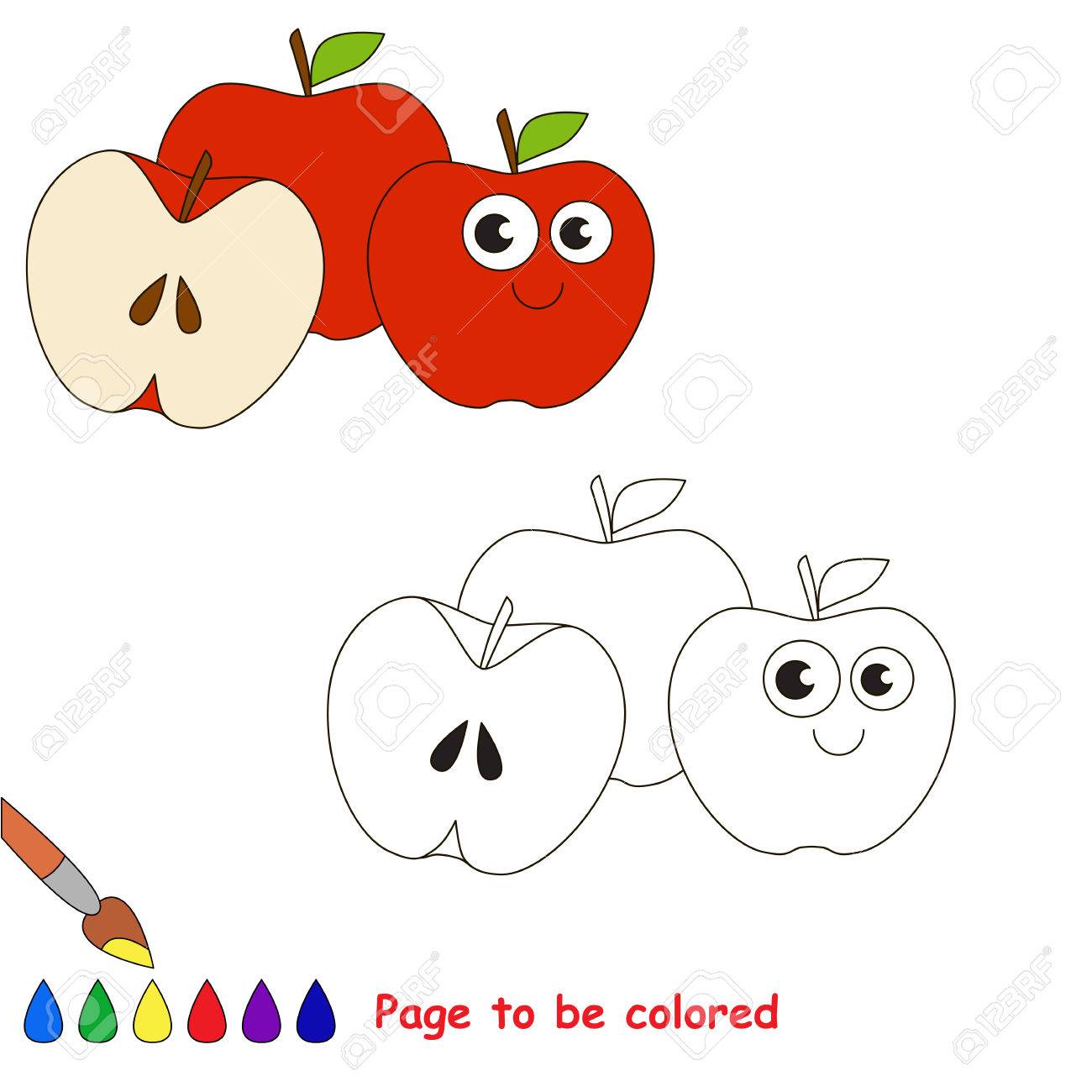 Three red apples to be colored the coloring book for preschool kids with easy educational gaming level royalty free svg cliparts vectors and stock illustration image