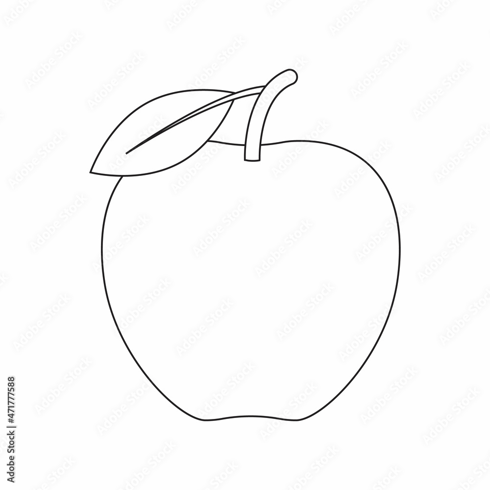 Coloring book page for preschool children with outlines of red apple and a colorful copy of it vector illustration of apple for kids education vector