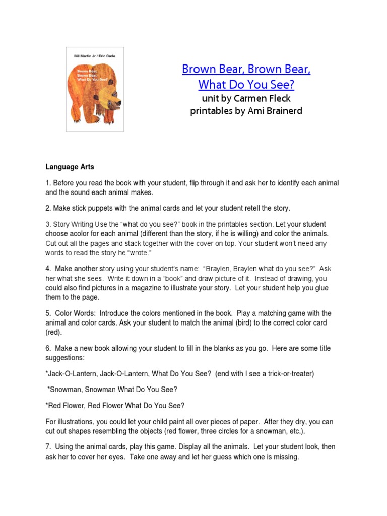 Brown bear brown bear what do you see unit by carmen fleck printables by ami brainerd pdf bears books