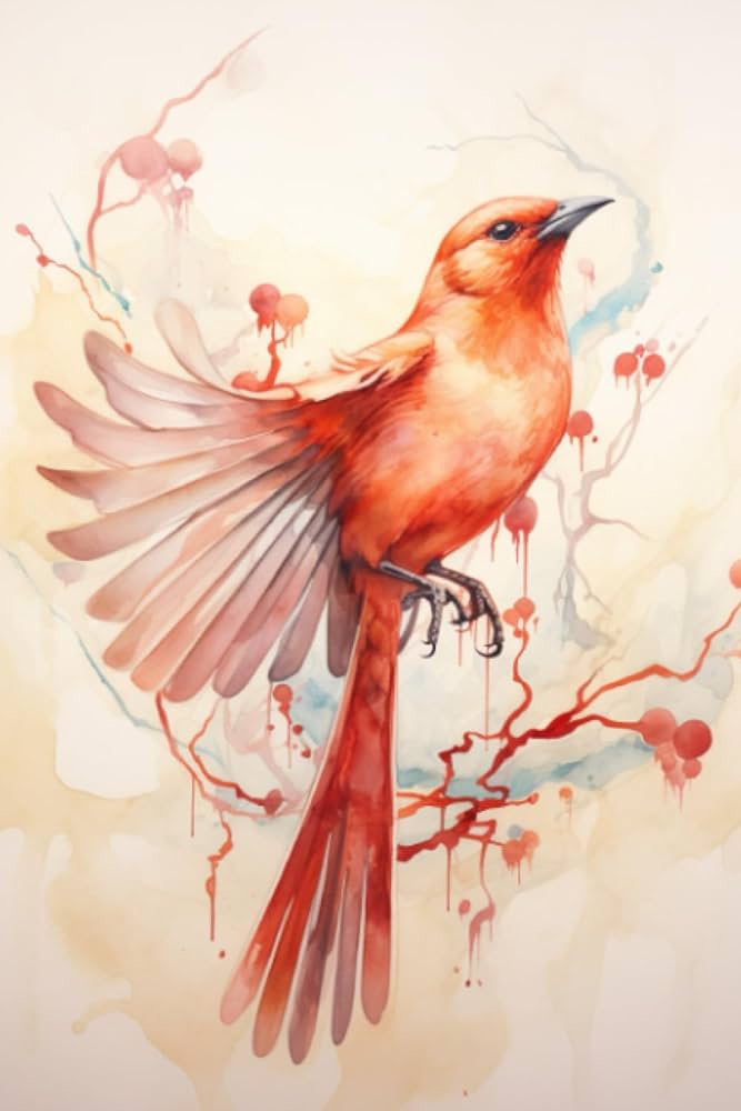 Minimalist watercolor red bird notebook