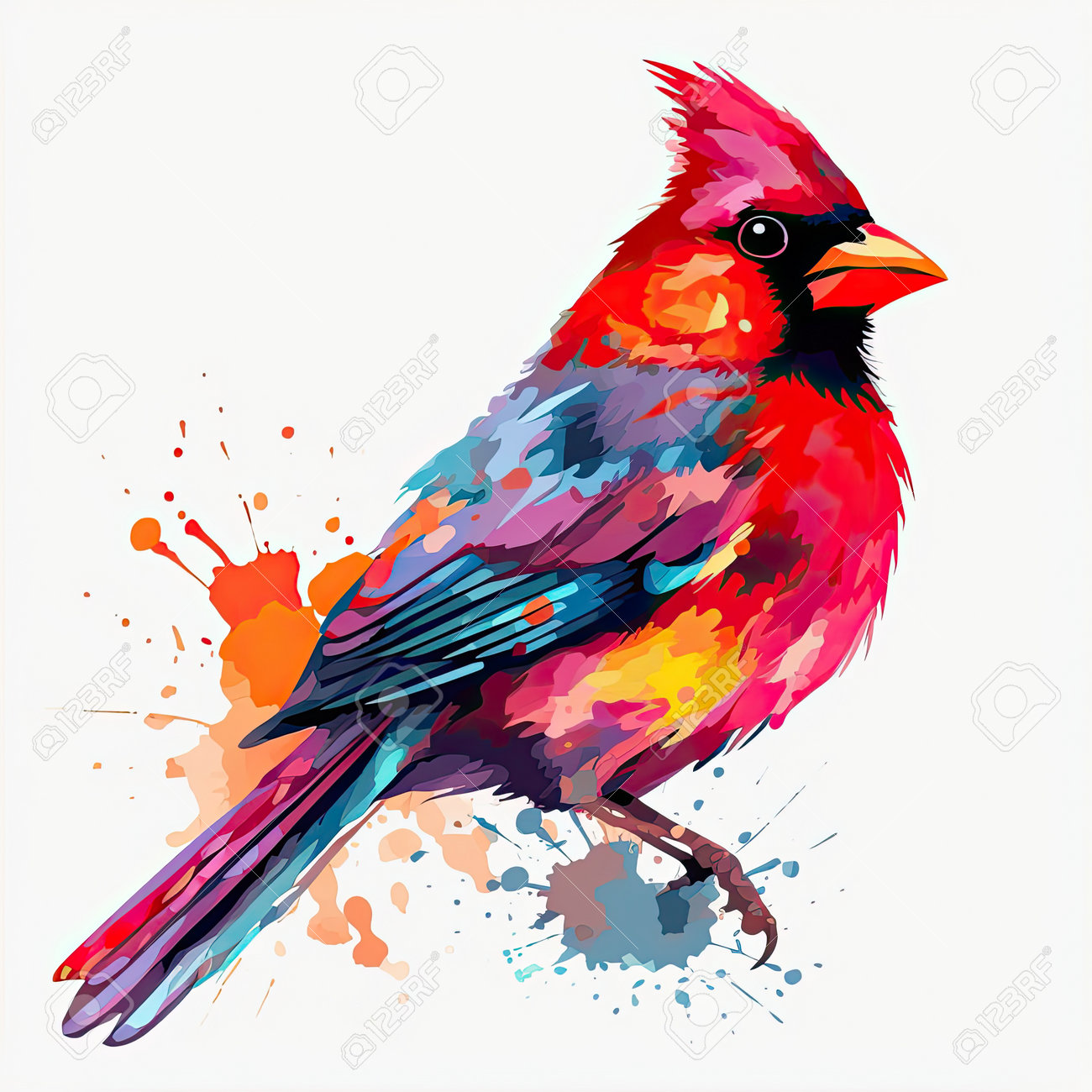 Colorful bird with a color splash beautiful red bird illustration on a white background redbird illustration for coloring books or other artworks beautiful bird design for kids ai