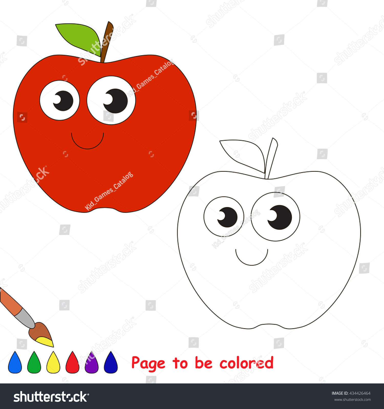 Red apple be colored coloring book stock vector royalty free
