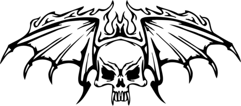 Skull with wings in flames coloring page free printable coloring pages