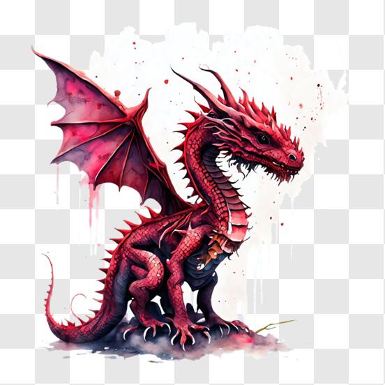 Download red dragon sitting with spread wings png online