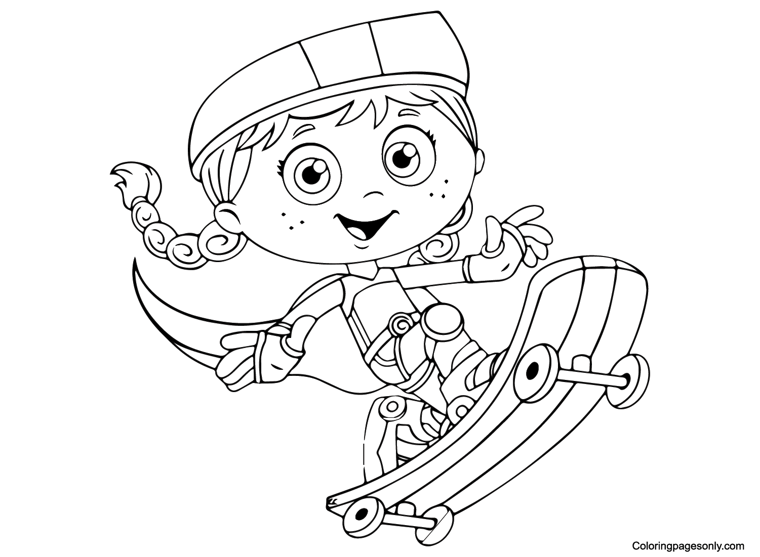 Wonder red skateboarding coloring page