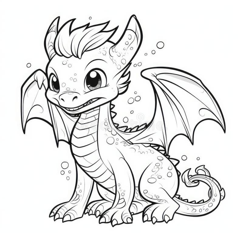 Cute dragon coloring book page on white background stock illustration