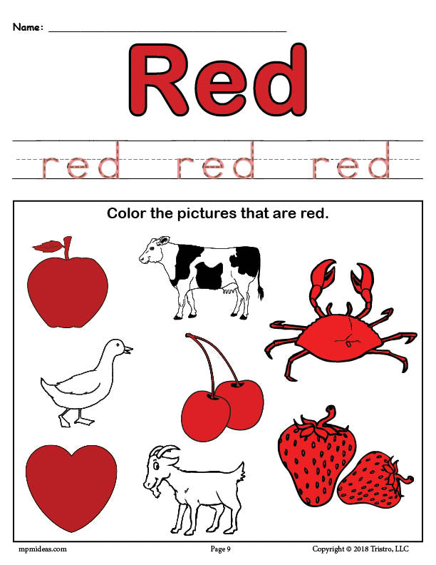 Color red worksheet â
