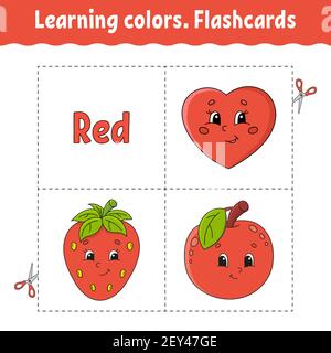 Learning colors red color flashcard for kids cute cartoon characters picture set for preschoolers education worksheet vector illustration stock vector image art