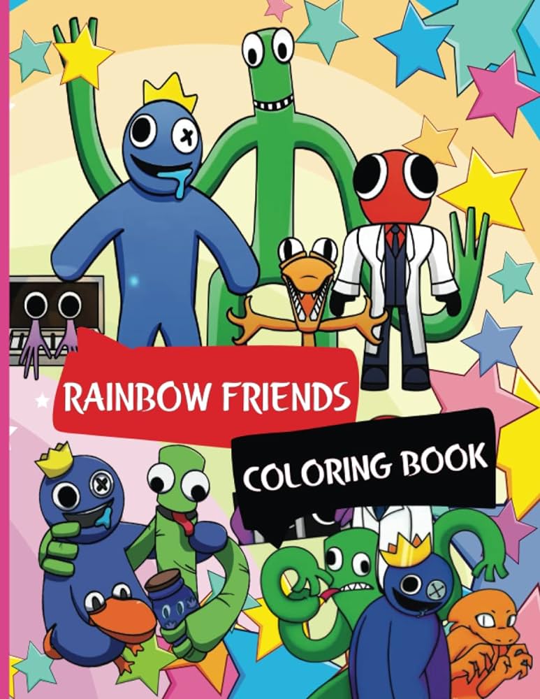 Rainbow friends coloring book fun coloring pages of rainbow friends with all characters jumbo pages for easy coloring high quality paper by carrington ellison