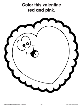 Red and pink valentine using two colors printable coloring pages