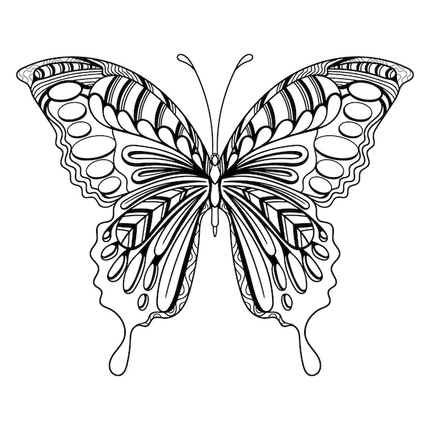 Premium vector butterfly art mandala zentangle coloring page illustration
