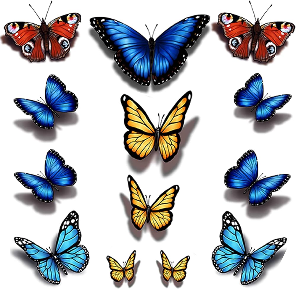 Tatodays pcs butterfly d temporary tattoos realistic monarch red blue yellow large butterflies for adult teens women girls kids body art stickers thigh stomach sexy cute hippie fancy dress