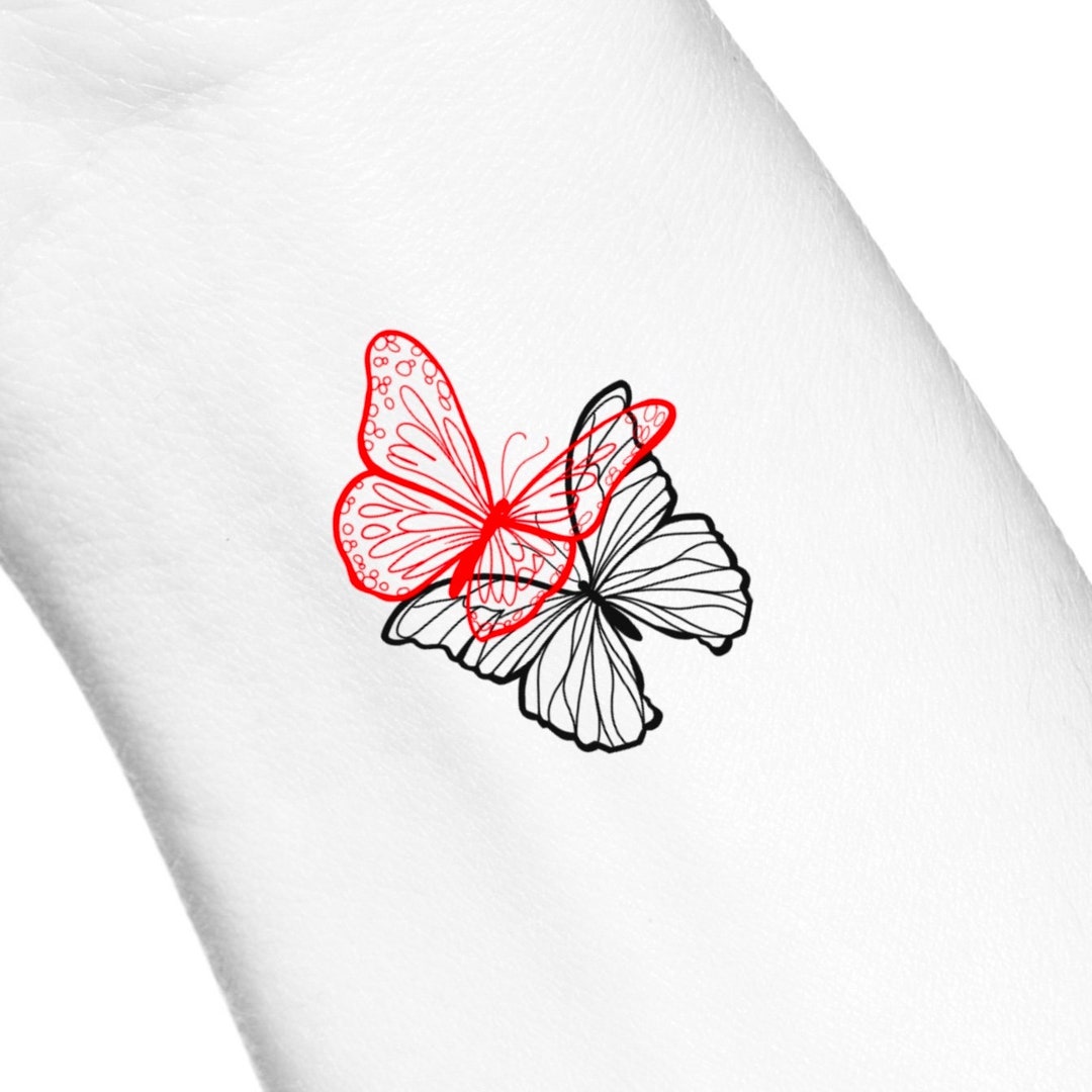 Black butterfly red butterfly outline temporary tattoo halloween tattoo insect tattoo butterflies temp tattoo small fake tattoo