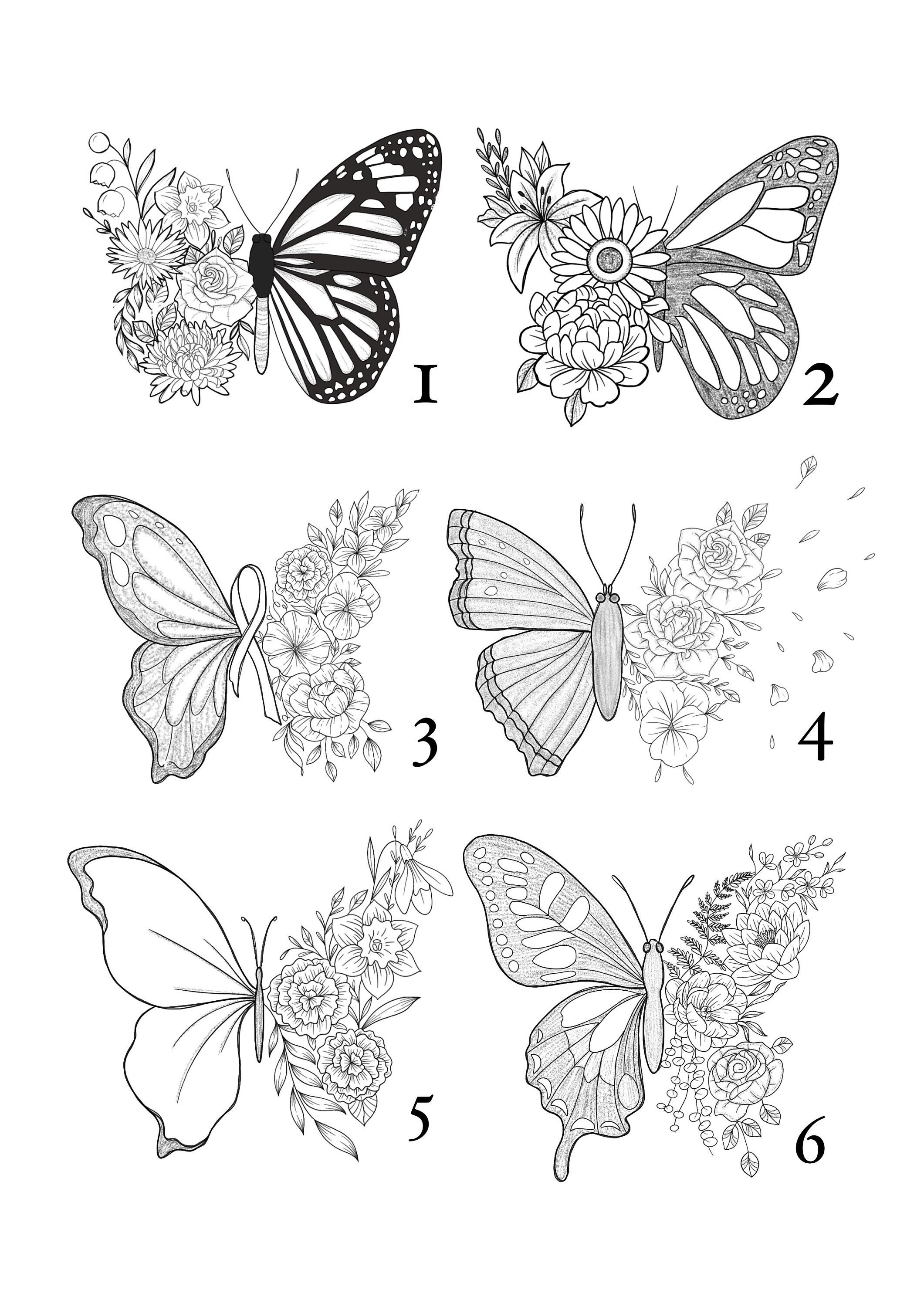 Custom family birth flower butterfly bouquet birth month flower flower tattoo design butterfly tattoo design birth design custom