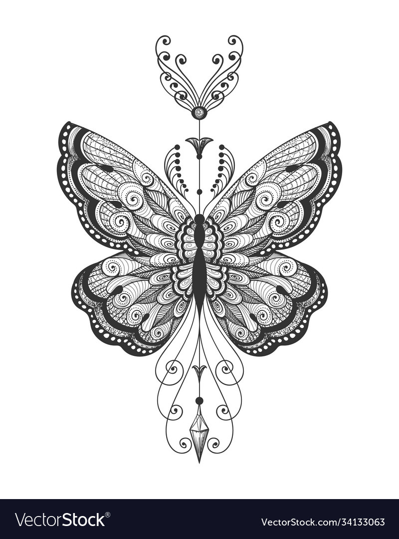 Hand drawn butterfly tattoo royalty free vector image