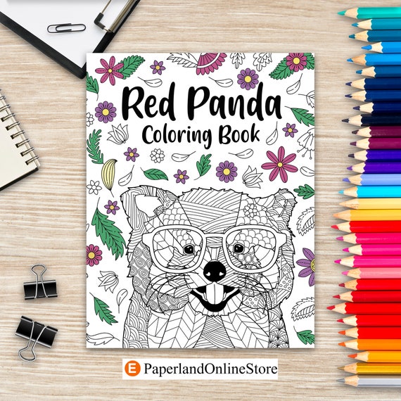 Red panda coloring book coloring books for adults gifts for panda lovers floral mandala coloring pages animal coloring book book lovers