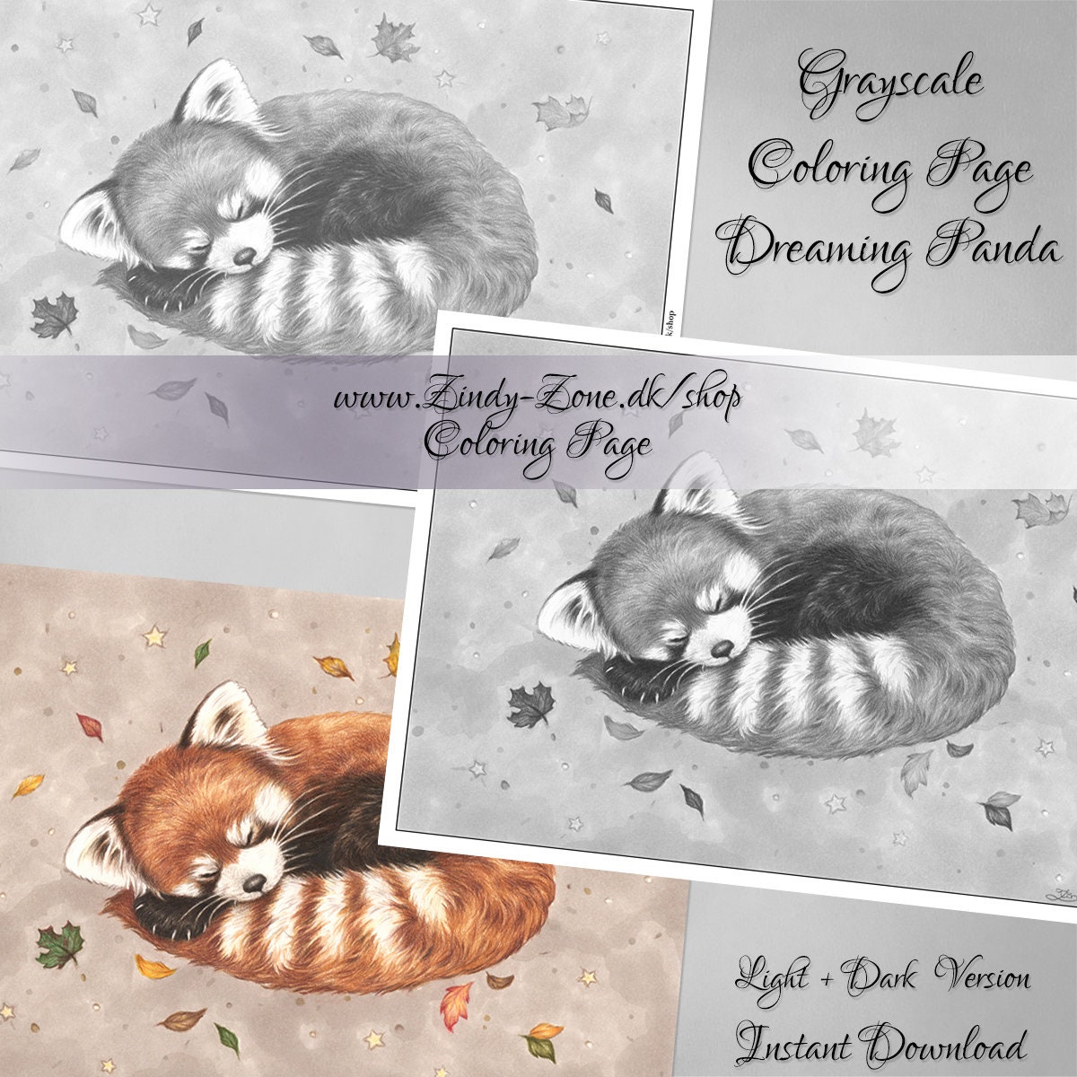 Buy dreaming red panda cute animal fantasy autumn leaf leaves stars grayscale coloring page zindy nielsen online in india