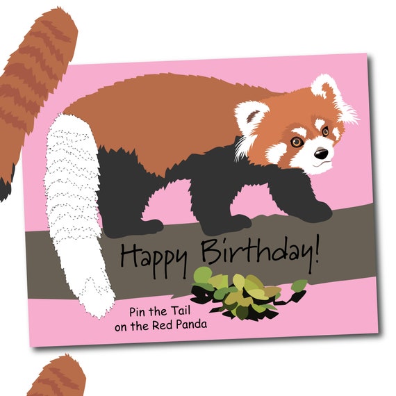Game red panda pin the tail on the red panda birthday game instantly download files free coloring page included instant download