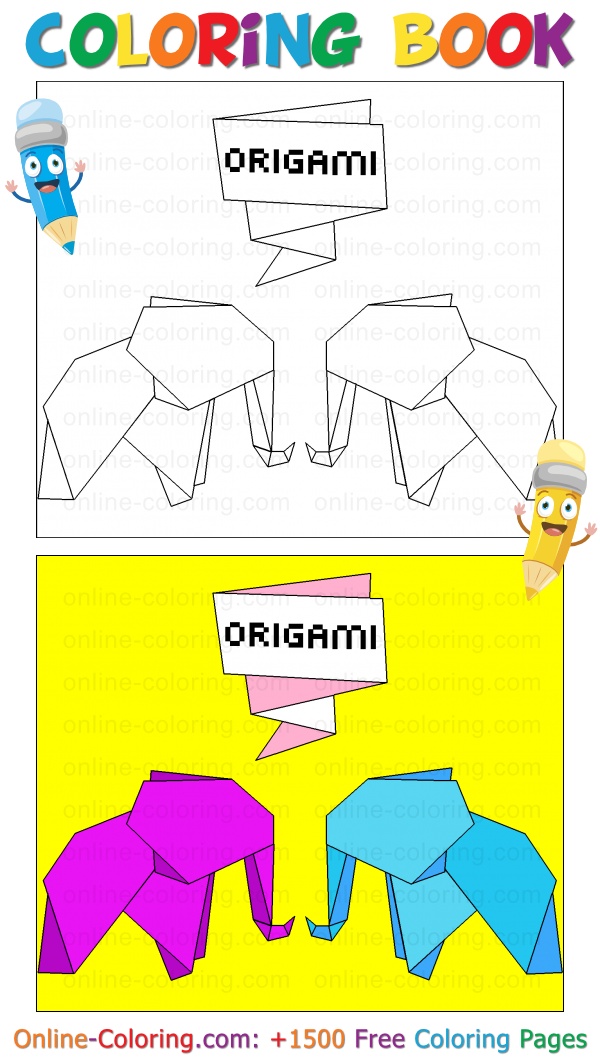 Origami elephants free online coloring page