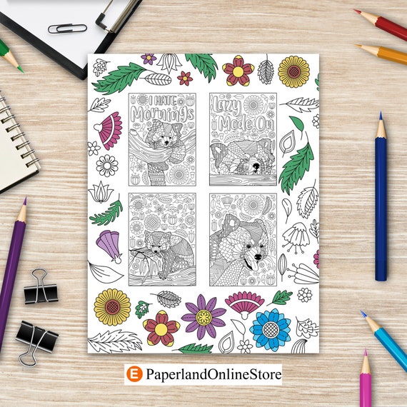 Red panda coloring book coloring books for adults gifts for panda lovers floral mandala coloring pages animal coloring book book lovers