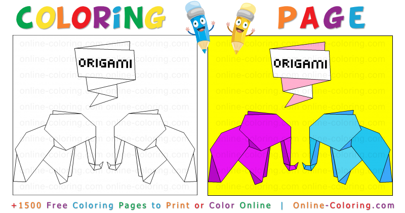 Origami elephants free online coloring page